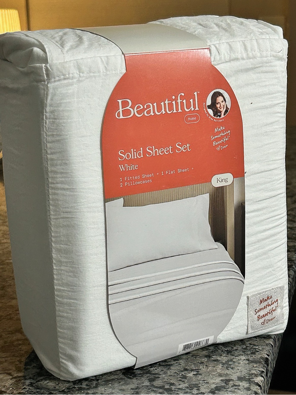 NEW Beautiful by Drew Barrymore King Sheet Set - White 100% Cotton Percale